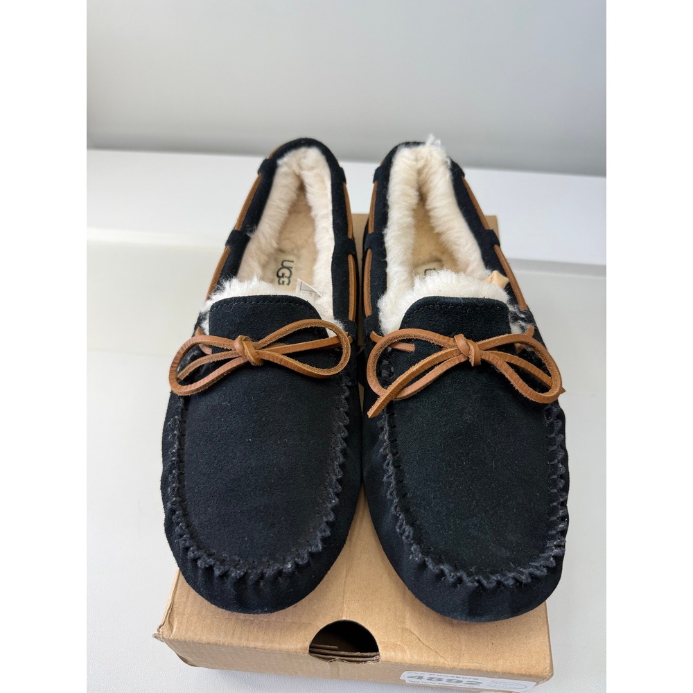 UGG Dakota Black Suede Moccasin Slippers Wool Lined 1107949 Womens 8 New - Picture 6 of 7